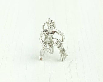 Sterling Silver 3D Aquarius Charm | Zodiac Water Bearer Pendant | Vintage January February Birthday