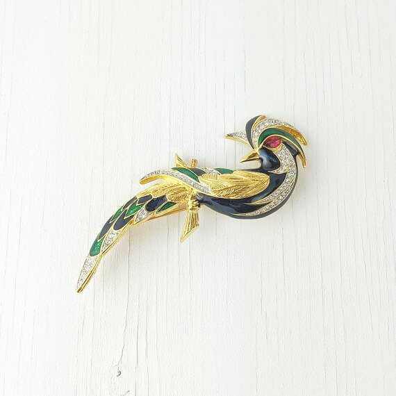 D'Orlan Bird of Paradise Brooch | Gold Tone | Enam