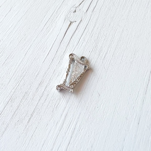 Sterling Silver Harp Charm | Musical Instrument Charm | 3D Charm | Vintage