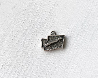 Sterling Silver Washington State Map Charm | USA Travel Souvenir Pendant | Vintage
