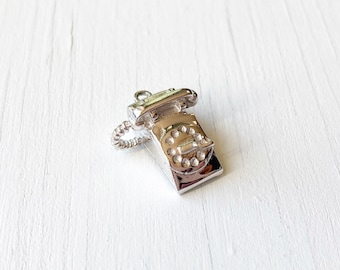 Sterling Silver 3D Rotary Telephone Charm | Vintage Phone Pendant | 1970s