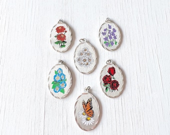 Vintage Pewter Flower Pendant: Oval Floral Jewelry