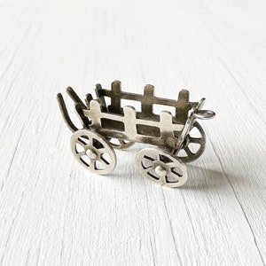 Moveable Wagon Charm | 3D Cart Charm  | Sterling Silver Charm | Vintage Gifts