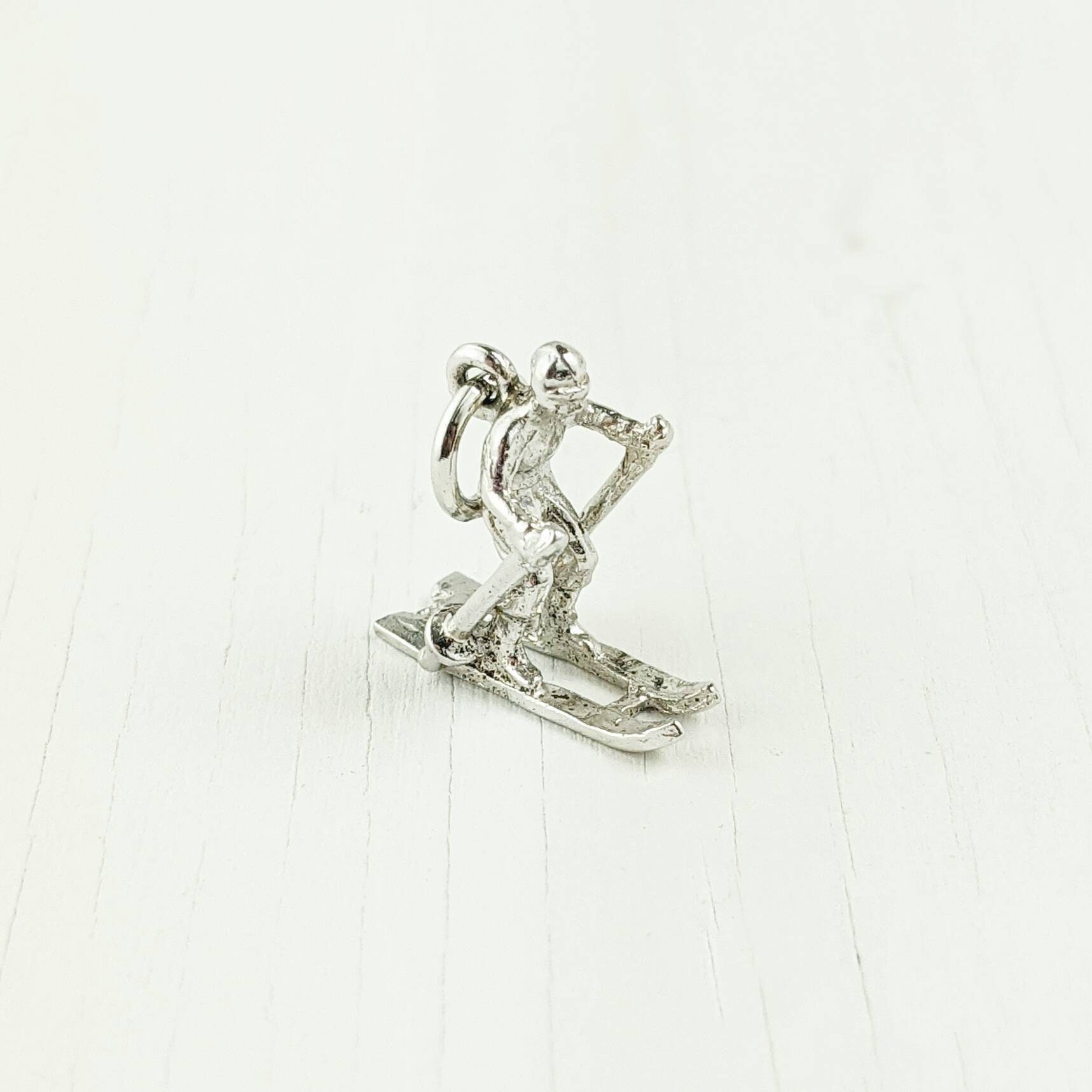 Sterling Silver 3D 22x20mm Female Girl Snow Skier Ski Poles Charm Sterling Silver 3D 22x20mm Female Girl Snow Skier Ski Poles Charm