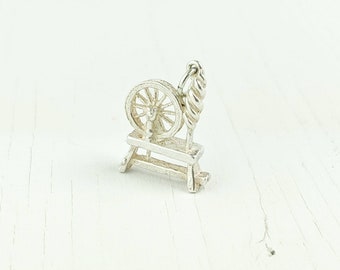 Sterling Silver Spinning Wheel Charm | 3D Charm | Vintage