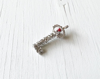 Ornate Sterling Silver Skeleton Key Charm Pendant | Vintage Charm Bracelet Jewelry