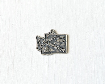 Sterling Silver Washington State Map Charm | USA Souvenir Pendant | Vintage