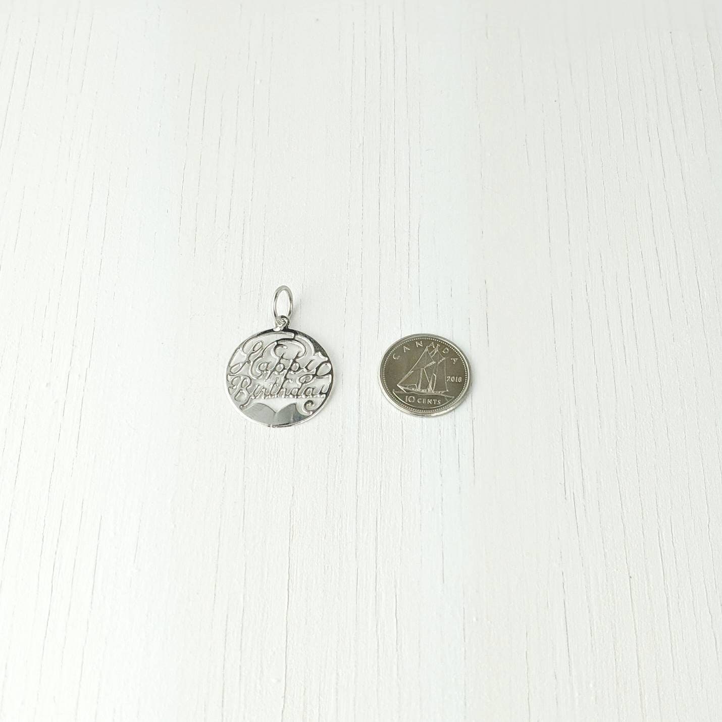 Sterling Silver Happy Birthday Charm Circular Pendant - Etsy
