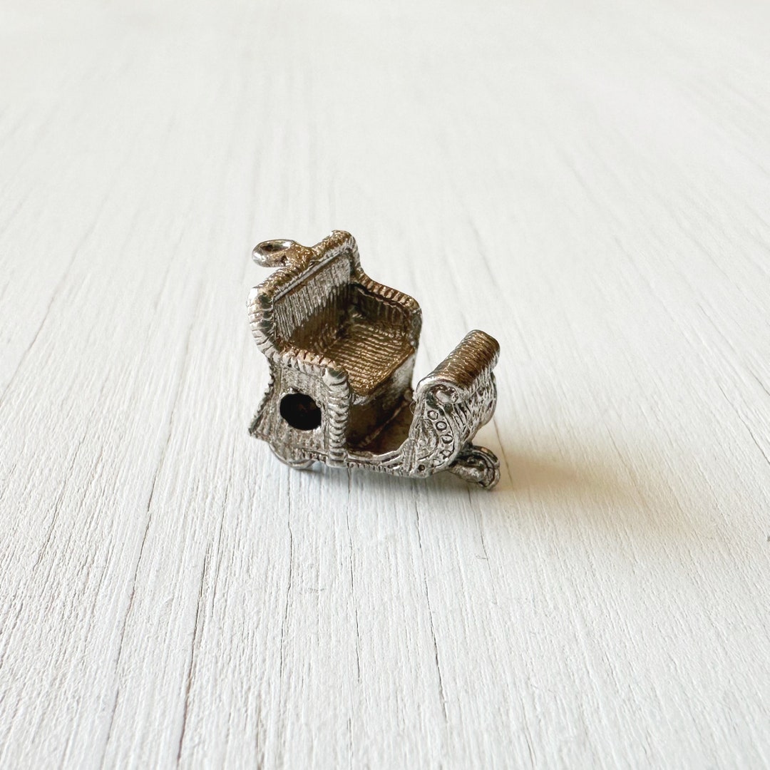 Wicker Rickshaw Charm | 3D Rickshaw Pendant | Sterling Silver Charm ...