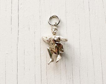 Sterling Silver Aquarius Water Bearer Charm | 3D Zodiac Pendant | Vintage January February Birthday