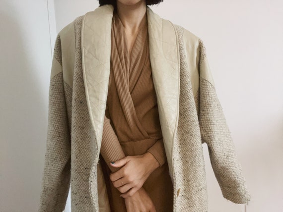 Leather/wool oversized coat