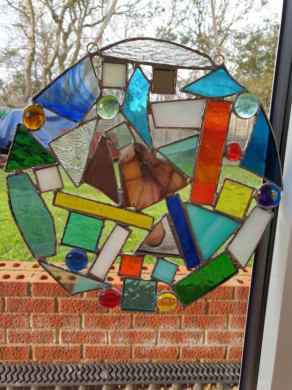 Stained Glass modern art contemporary Circle suncatcher Etsy