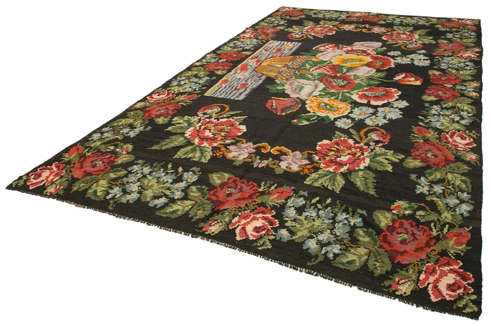 Vintage Rose Kilim Rug 7x14 Bessarabian Bohomian Large Area Etsy UK