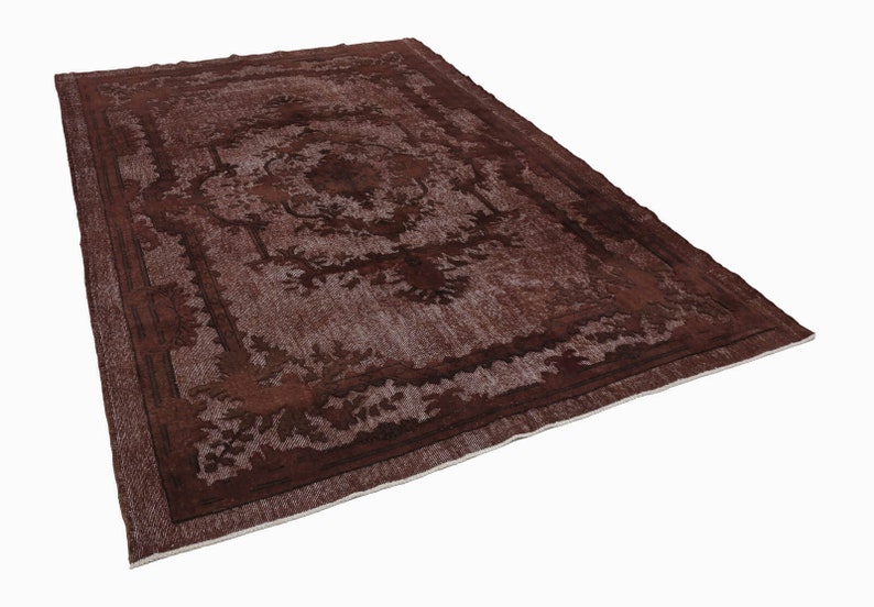 Brown Overdyed Rug Turkish Handmade Carved 7x10 Area Image 0