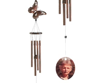 Memorial Wind Chime - Add a Name or Photo. Custom gift. Windchime, Sympathy, Butterfly