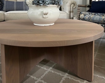 Modern Round White Oak Coffee Table with X Base