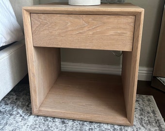 Modern White Oak Nightstand || Push to Open Drawer Bedside Table with Shelf || Set of 2 || Hardwood White Oak