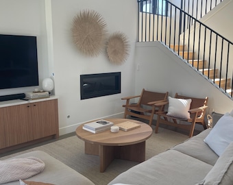 Round Hardwood Solid White Oak Coffee Table