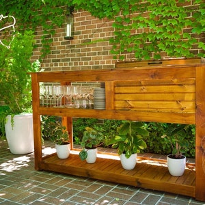 Outdoor YETI Cedar Bar Cart Outdoor Kitchen Cabinet Outdoor Bar Cooler Cart image 1
