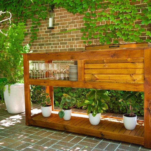 Outdoor YETI Cedar Serving Station; Patio Kitchen Cabinet; Bar Cart; Tailgating Station