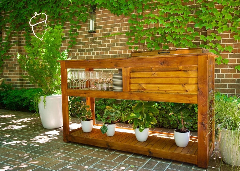 Outdoor YETI Cedar Bar Cart Outdoor Kitchen Cabinet Outdoor Bar Cooler Cart image 1