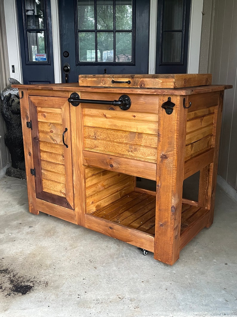 Outdoor YETI Cedar Bar Cart Outdoor Kitchen Cabinet Outdoor Bar Cooler Cart image 3