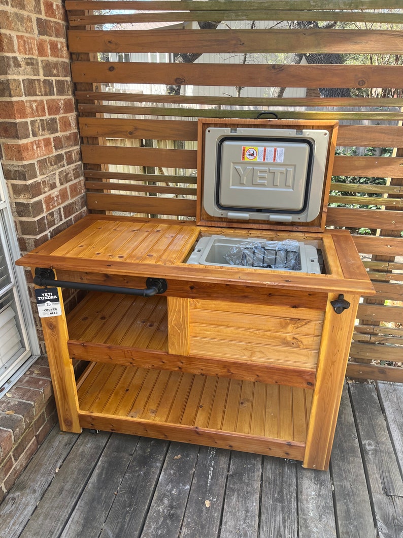 Outdoor YETI Cedar Bar Cart Outdoor Kitchen Cabinet Outdoor Bar Cooler Cart image 4