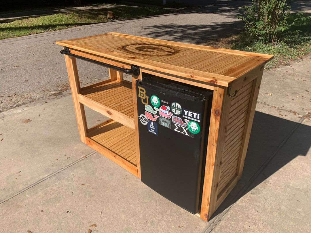 Minifridge Cedar Bar Cart Outdoor Kitchen Etsy