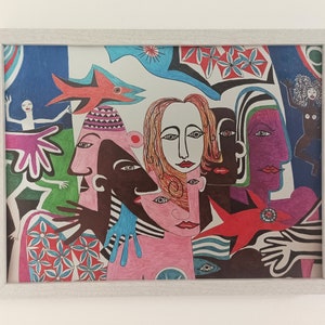 Original modern art cubist picture Picasso inspired