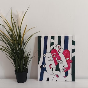 Outsider art picasso style ink painting art brut picasso inspired wall art unique home decor gift for art lover Fauvist artists affordable