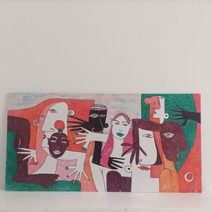 Original modern art outsider art picasso style picasso inspired art brut tribal art cubist painting original home decor bright wall painting