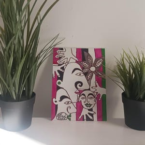 Arte marginal, estilo Picasso, pintura cubista pequeña inspirada en Picasso, art brut, regalo para amantes del arte, imagen psicodélica, arte moderno pequeño, dibujo a tinta