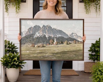 Mountain Canvas Wall Art Framed | Vintage Landscape Oil Painting Print | M123