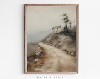 Moody Vertical Landscape Print | Vintage Style Wall Art | Neutral  Living Room Decor | L664