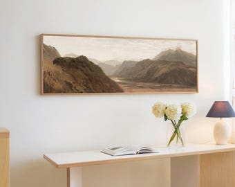 Framed Panoramic Mountain Canvas | Vintage Oil Painting Wall Art Print | M067