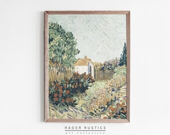 Framed Vertical Cottage Landscape Canvas | Vintage Impressionist Painting Print | L649