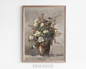 Framed Daisy Painting | Vintage Flower Canvas Wall Art | Still Life | F095