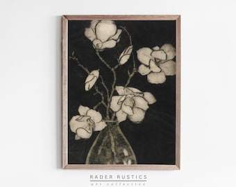 Magnolia Print Framed | Vintage Floral Wall Art | Moody Home Decor | F091