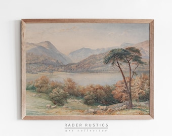 Framed Vintage Landscape | Country Lake Painting | Canvas Wall Print | L632