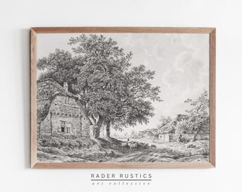 Framed Landscape Sketch | Vintage Neutral Wall Art Print | SK018