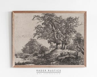 Framed Landscape Sketch | Vintage Neutral Wall Art Print | Minimalist Decor | L601