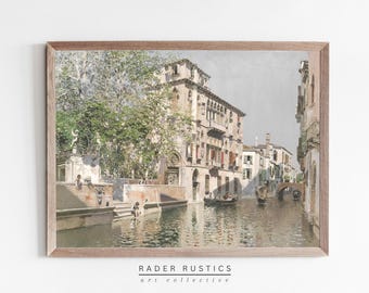 Vintage Venice Canal Art Framed | European Architecture Print | Neutral Travel Decor | Italian Cityscape Canvas | Living Room Wall Art AR046