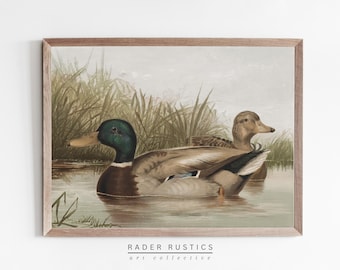 Framed Duck Canvas | Vintage Oil Painting Wall Art Print | Primitive Home Decor | F089