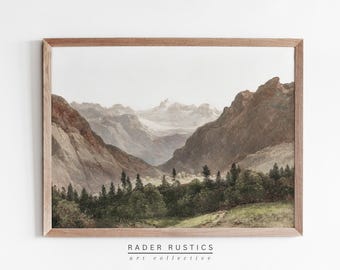 Framed Mountain Canvas | Vintage Landscape Oil Painting | Wall Art Print | L609
