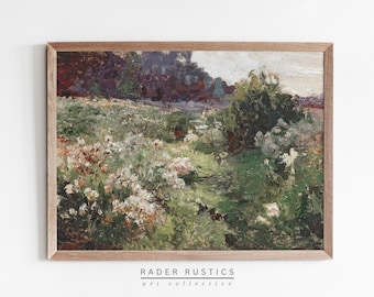Spring Meadow Landscape Canvas Framed | Vintage Oil Painting Print | Bedroom Wall Art | L647