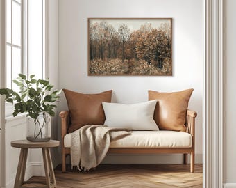 Autumn Landscape Painting | Vintage Style Fall Wall Art | Rustic Living Room Home Decor | Framed Canvas Print | L482
