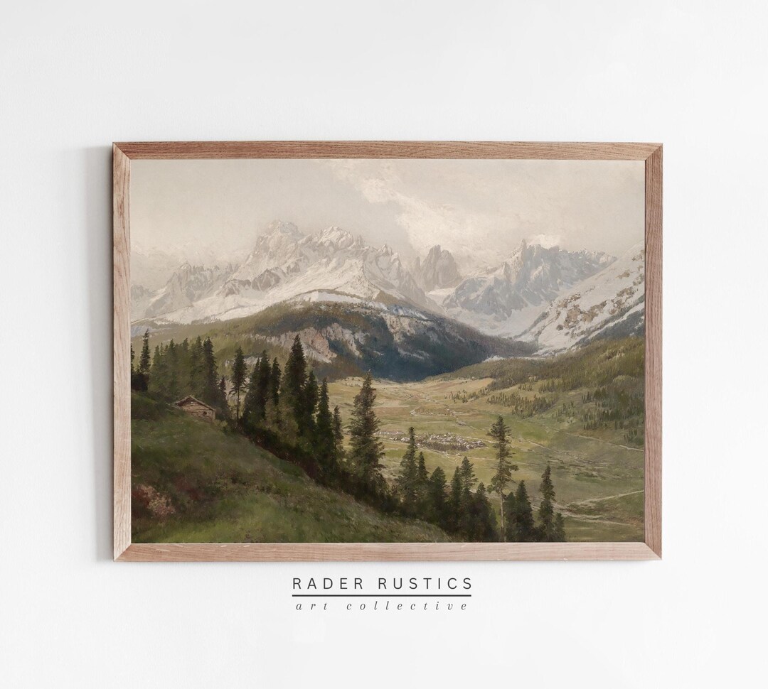 Framed Mountain Landscape Canvas Print | Vintage Rustic Wall Art | M111 ...