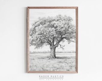 Framed Tree Pencil Sketch | Vertical Black And White Art | Canvas Print | N008