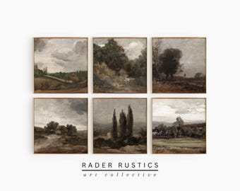 Vintage Landscape Print Set | Moody Gallery Wall Art | Set of 6 | Square Canvas Print