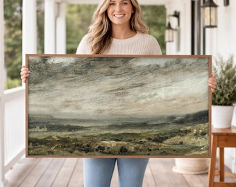 Moody Abstract Landscape Wall Art | Vintage Framed Canvas | Rustic Wall Decor | Large Above Bed Art | Farmhouse Bedroom Decor | L407